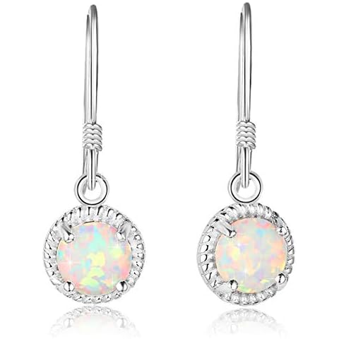 KristLand Moonlight Collection 925 Silver Drop Earrings Prong Created White Opal Hook Earrings 9MM Pendant for Women/Girlfriend/Wife/Daughter/Gift Box White Opal 9mm Cover