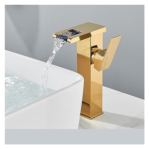 Mitigeur lavabo cascade LED noir et or au design haut de gamme