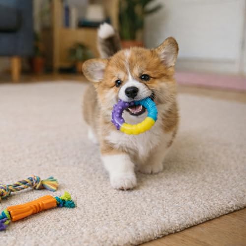 Image of Orka Puppy 3 Pack Dental Chew Toys, Multi-Textured, Tug Rope & Fetch, Teething Puppies & Small Dogs, 10.5 inch
