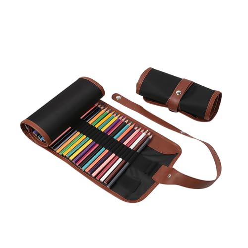 Pacote NATUWORLD com 1 Estojo Organizador de Lápis de Lona com 48 Compartimentos Multiuso Dobrável, Estojo para Lápis, Bolsa Dobrável para Pintor, Artista, Escola, Escritório, Viagem (Preto)