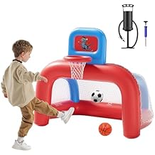 QPAU 2-in-1 Inflatable Toddler Basketball Hoop & Soccer Goal Set, Indoor Outdoor Sports Center Toys for Kids, Baby Toddlers Birthday Gift for 1 2 3 4 5 Year Old Boys Girls