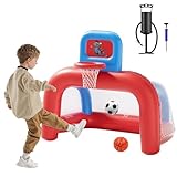 QPAU 2-in-1 Inflatable Toddler Basketball Hoop & Soccer Goal Set, Indoor Outdoor Sports Center Toys for Kids, Baby Toddlers Birthday Gift for 1 2 3 4 5 Year Old Boys Girls