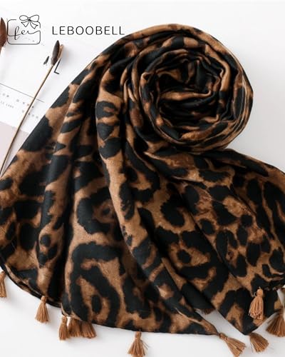 Womens Leopard Printed Scarf Lightweight Scarves Fall Winter Fashion Fringed Shawl2