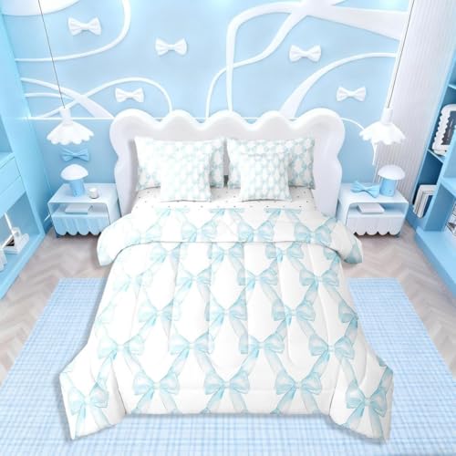 Erosebridal Ribbon Bow King Comforter Set 7 Piece for Girls Kids