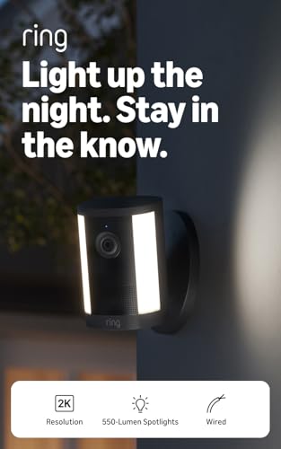 Image of Ring Spotlight Cam, Wired (newest model), Home or business security, Wide-Angle Retinal 2K Video, 6x Enhanced Zoom, Motion-Activated Spotlights, Black