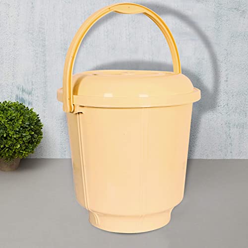 Image of Kuber Industries Unbreakable Plastic Durable & Lightweight Strong Bathroom Bucket with Lid and Handle,13 LTR,Pack of 3 (Cream)
