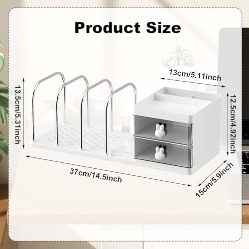 Luxvara Organizador Escritorio, 2 Organizador Cajones, Cajones Almacenaje con 4 Revistero, Multifuncional Portalapices Escritorio para Bolígrafos para Oficina en Casa (Blanco) - imagen 2
