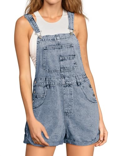 Glamaker Denim Overall Shorts for Women Casual Denim Romper Jean Short Overalls Loose Fit Denim Jumpsuit Summer Outfits(Classic blue, L)