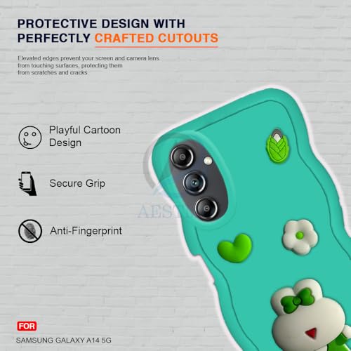 Image of AESTMO Back Case Cover for Samsung Galaxy A14 5G | 3D Cute Fun Cartoon Characters | Anti Slip Grip Cute Wave Curly Frame Shape | Full Body Protection Back Cover for Samsung Galaxy A14 5G (MintGreen)