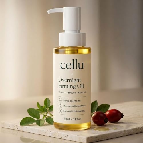 Cellu Overnight Firming Oil - with Vitamin C, Bakuchiol & Rosehip, 100mL/3.4 Fl Oz