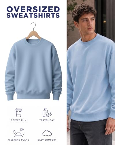 Image of Nobero Oversized Sweatshirts for Man Stylish Crew Neck | 280 GSM Rich Cotton Fleece Solid Oversized Fit Full Sleeve Sweatshirt for Men | Stylish Casual Wear Winter Sweatshirt for Men
