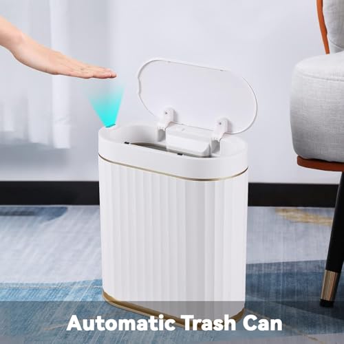 Image of jinligogo ELPHECO Plastic Touchless Trash Can, Small, Gold, Motion-Sensor, Rectangular, Bathroom, Bedroom, Kitchen, Office (Golden, 2 Gallons)