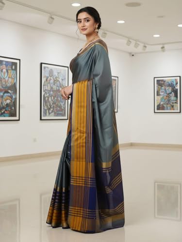 Image of AKHILAM Women's Kanjivaram Woven Soft Silk Saree With Blouse Piece