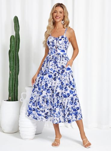 Image of GRACE KARIN 2026 Women's Spaghetti Vacation Sundress Summer Beach Flowy Boho Floral Maxi Dresses with Pockets