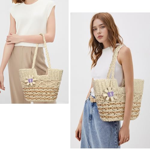 Image of Trifabricy Beach Bags for Women, Summer Straw Bag, Woven Straw Beach Tote Bag Shoulder Handbags