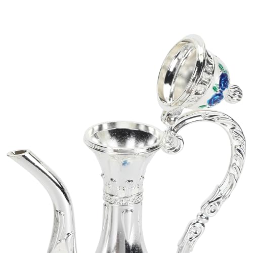 Théières turques en métal vintage blanc argenté avec tasses et plateau