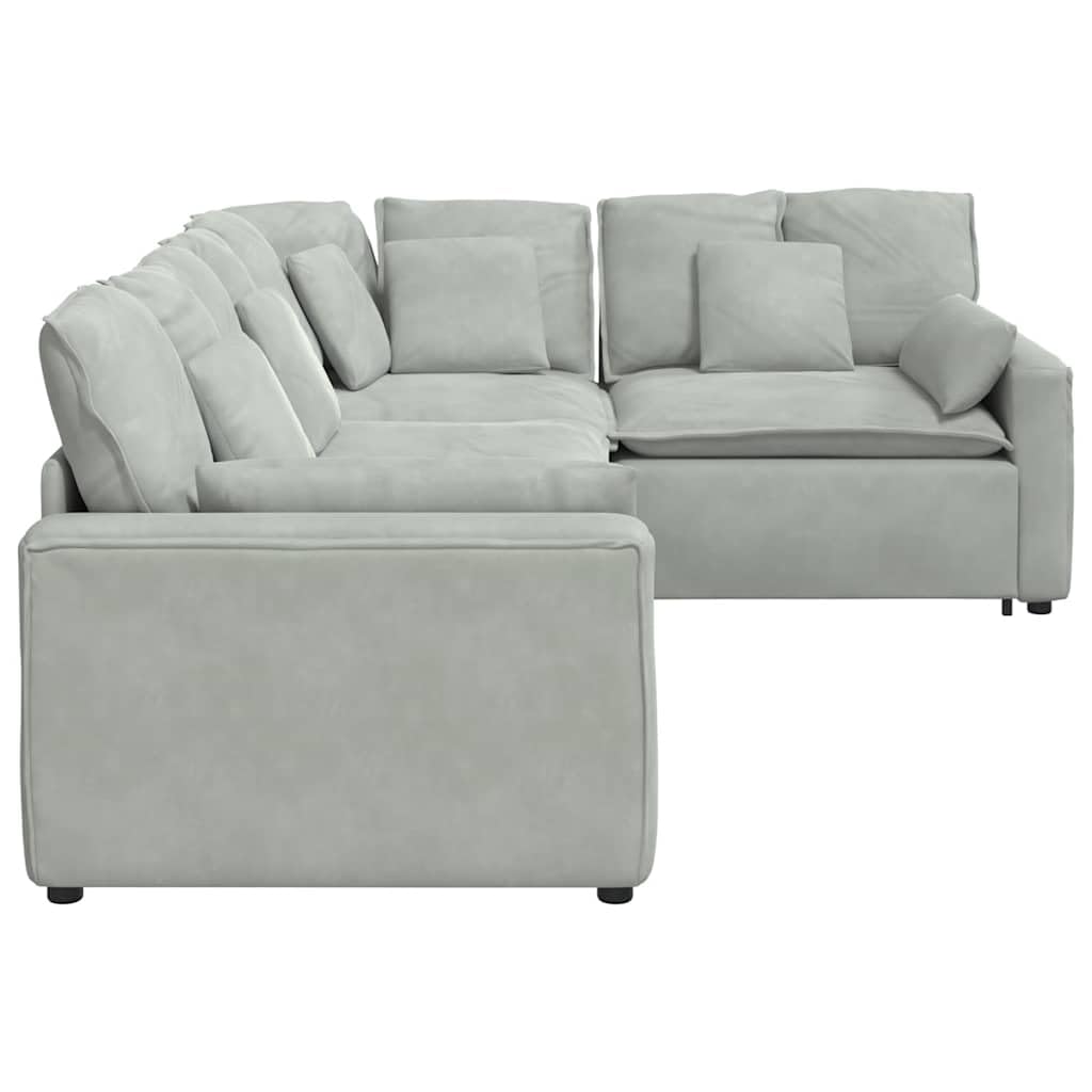 Sofá modular con cojín de terciopelo gris claro, 317 x 217 x 64 cm, marco de metal, 4 piezas, con esquina acolchada y elemento de montaje para salón, salón, cine en casa, confort