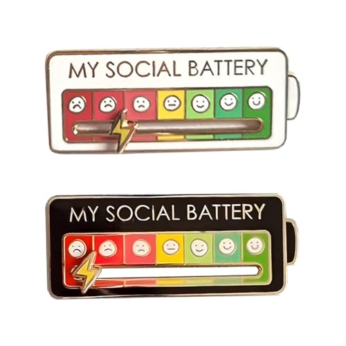 2Pcs Social Battery Pin for 7 Days Social Battery Brooch Badge Funny Social Mood Brooch Pin for 7 Days Mood Pin Badge Cute Creative Expression Pin Brooch Men Women Gift