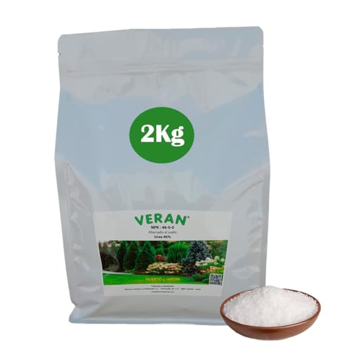 VERAN Urea Suelo 46% 2Kg | Urea Abono Granulado Aporte de Nitrógeno en Cualquier Cultivo | 46 Unidades Fértiles (UF) de Nitrógeno (N) | Fertilizante Nitrogenado 100% Soluble en Agua