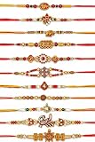 TrendBell Set of 12 Designer Rakhis for Brother – Multicolor Beads Rakhi, AD Rakhi, Turtle Rakhee, Rudraksha Ganesha Rakhis | Raksha Bandhan Rakhi for Brother With Roli and Greeting Card