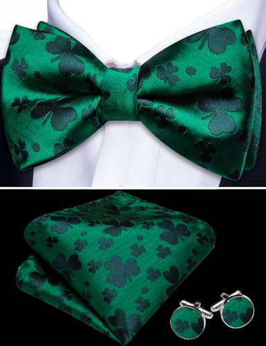 Image of Barry.Wang Paisley Striped Bow Tie for Men Silk Pre-Tied Bowtie Pocket Square Cufflinks Set Formal Wedding Party Prom