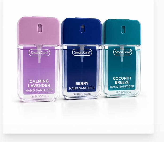 Travel Size Moisturizing Hand Sanitizer, Coconut Breeze, Berry & Lemon Lime Scents, Quick-Dry Formula, Portable Mini Spray Bottles for Purse, Pocket & Travel (3PK) (Lavender, Berry, Coconut breeze)
