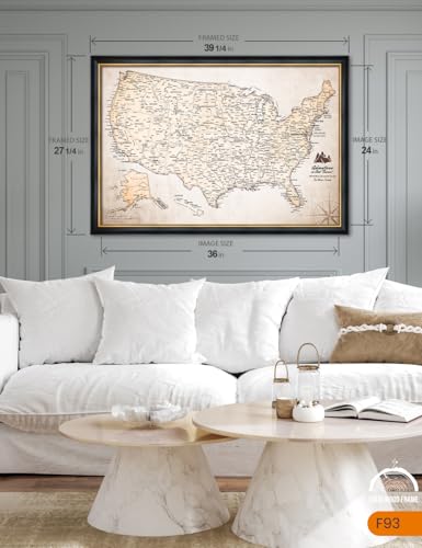Image of IPIC - Custom USA Map Canvas Wall Art, Personalized Artwork with Names and Message on, Framed Oversize Travel Map for Home, Office, or Study, Push in Board Decor for Travel Lovers
