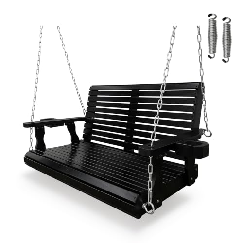 Image of Fortune Candy Wooden Porch Swing 2-Seater, Iron Black, 4 FT Extra Large