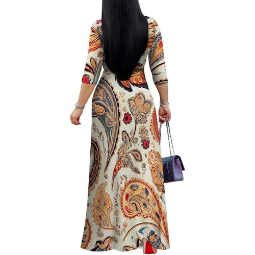 Image of PinkPatty Women's Print Maxi Dresses 3 /4 Sleeve Flowy Long Dress V Neck Wrap Tie Waist Sundress