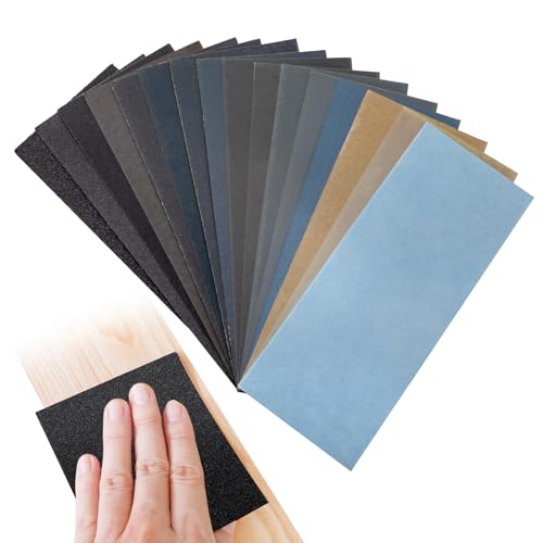 NVGVUP 33 PCS Fine Sheet Wet Dry Sandpaper: 120 to 10000 Grit Fine Sand Paper for Car Polishing Wood Processing Metal Walls Glass Plastic Paintwork Sanding（9 X 3.6 Inches）
