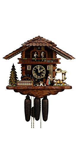 Hönes Cuckoo Clock Black Forest house with moving beer drinkers and mill wheel