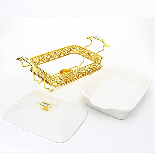 XBSXP Chafing Dish Buffet-Set, Goldenes Wassermuster Edelstahl Chafer Rechteckiges Chafer Dish Set mit Keramik Chafing… – Bild 5