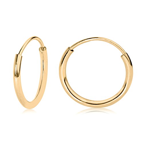 Olivia's Collection 14K White or Yellow Gold Lightweight Endless Hoop Earrings (10–20mm) Sizes, True 1.0mm Width, Perfect for Lobe & Upper Lobe Piercings, Unisex Design for Women, Men, and Teens