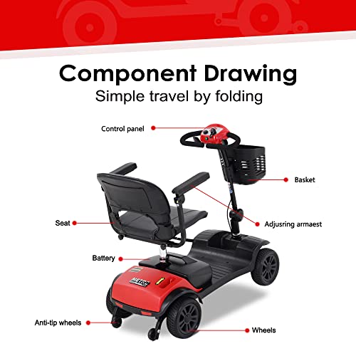 Electric Mobility Scooters for Adults Seniors 300lbs Capacity, 4 Wheel Medical Wheelchair Scooter for Travel - Long Range Power Extended Battery w/Charger and Basket - Thumbnail 4
