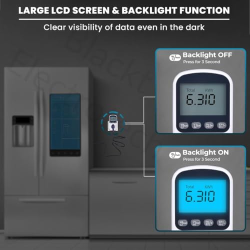Image of Blackt Electrotech (BT72PM) Digital Electricity Usage Monitor Plug - Power Meter with LCD Display for Watts, Voltage, Amps, and Energy Cost Calculation (16A, 3680W, 230V) (2)
