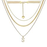 BAMIKI 24K Gold Plated Hypoallergenic Snake Chain Letter Layered Necklaces For Women Gold Choker Nec