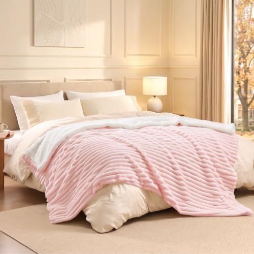 Image of BEDELITE Soft Sherpa King Blanket for Couch, Fluffy Gift, Pink, 104x90