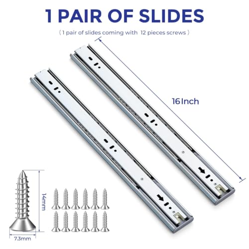 Image of Ravinte Silver Soft Close Drawer Slides 16 Inch 10 Pairs 20 Pack | Full Extension Movement, Ball Bearing Track, Side Mount, Heavy Duty Drawer Motion, For Cabinet Drawers, Replacement Projects