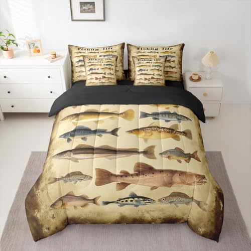 Erosebridal Fishing Full Bedding Set 7 Piece Bass Fishing Bed in A Bag with Sheets Fisherman Lover Comforter Set for Kids Adults,Rustic Style Fishes Bed Sets by Erosebridal - Image 2