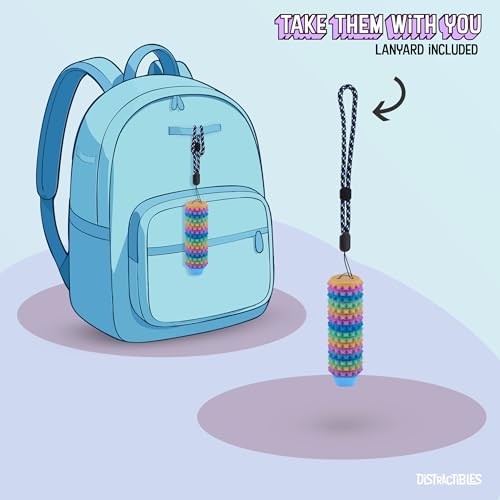 Image of Distractibles Spike Roller Clicker, Tactile Pain Stim Fidget with Clicker Switch, Pain Stimulation Roller with Lanyard (Rainbow)