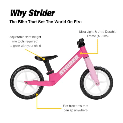 Image of Strider 12 Comp Bike- No Pedal Balance Bicycle for Kids 1 to 3 Years -Easy Assembly, Tool-Free Adjustments