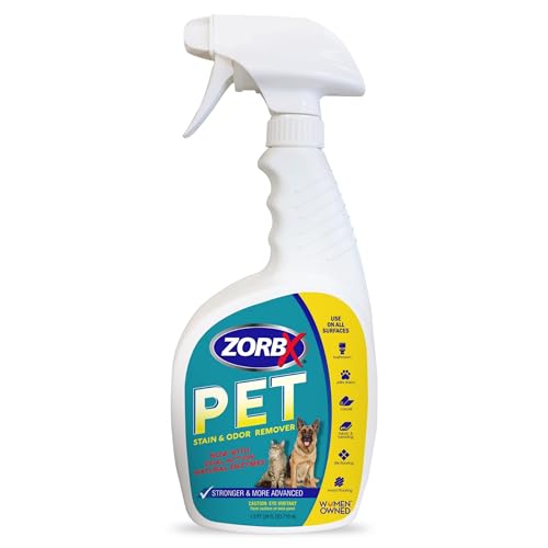Image of ZORBX Dual Action Enzyme Pet Stain & Odor Remover Spray 24 Oz | Neutralizes Dog & Cat Urine, Stains & Odors on Carpet, Mattress, Upholstery & Couch, No Perfume, Enzyme Formula, Scrub-Free