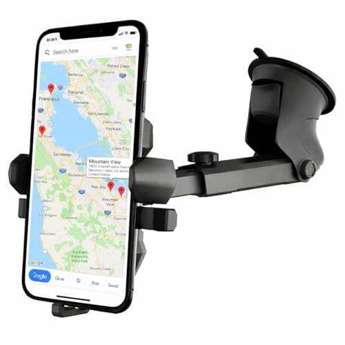 Image of Long Neck Car Mobile Phone Holder | 360 Rotatable Phone Mount with Strong Suction Cup | Adjustable Windshield & Dashboard Stand for All Smartphones (Black)