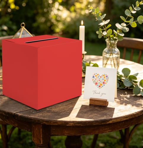 Image of SietDESEO Red Card Box for Graduation Large Gift Card Box Holder 9.8 inch x 9.8 inch Money Cards Box Diy Card Box for Wedding Reception Baby Shower Birthday Cards Box Holder