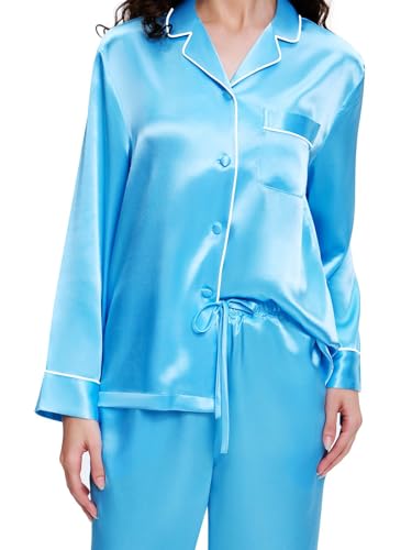 Image of Lonxu Silk Satin Womens Pajama Sets Button Down Sleepwear Loungewear XS~3XL