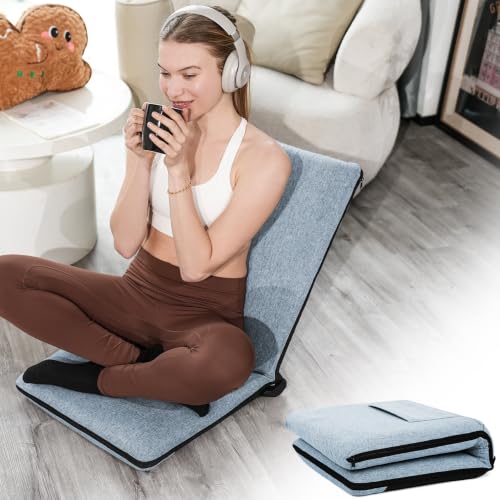Image of FASTMOMENT Floor Chair with Back Support Adjustable Meditation Chair with 14 Positions Portable Ground Seating for Adults Foldable Floor Seat for Meditation Yoga (Thicker Sponge Version, Bright Blue)