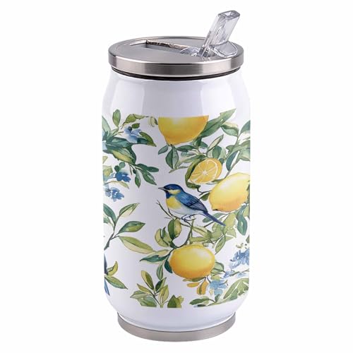 コーラカップ 鳥 レモン 花 葉 植物 水彩 タンブラー ストローカップ 蓋付き ステンレス 魔法瓶 水筒 ボトル 車用 自宅用 携帯便利 直飲み 真空 保冷 保温 漏れ防止 通勤 贈り物 300ml