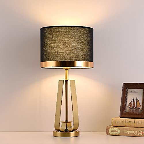 Djamel Modern Gold Table Lamp Black Metal Bracket Base Table Lamp Bedside Lamp Simple Nordic Bedroom Bedside Lamp Creative Decoration Bedroom Living Room (D11.8In*H21.2In) #TOP1