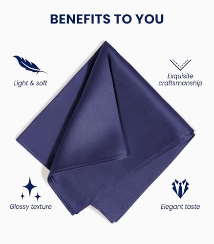 Image of Selected Hanky 100% Pure Silk Pocket Square for Men | 100% Mulberry Silk with hand-rolled edges; pairs with a suit, blazer, or tuxedo for weddings, formal events, and daily wear.