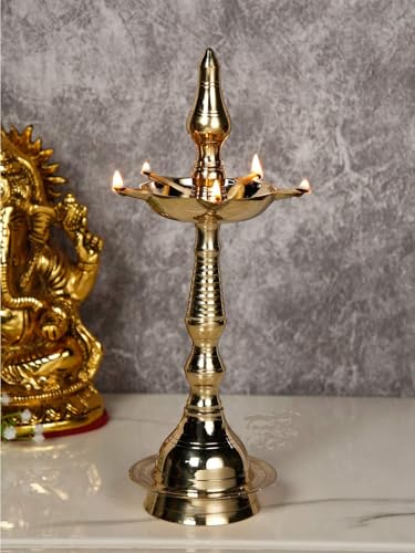 Pure Brass Kerala Diya / Sumai Oil Lamp Stand, Golden thumbnail 7